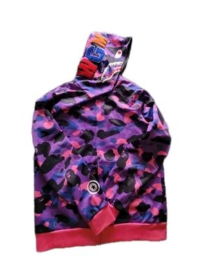 Bape Purple & Pink Camo Shark Zip Hoodie Mens 2 XL